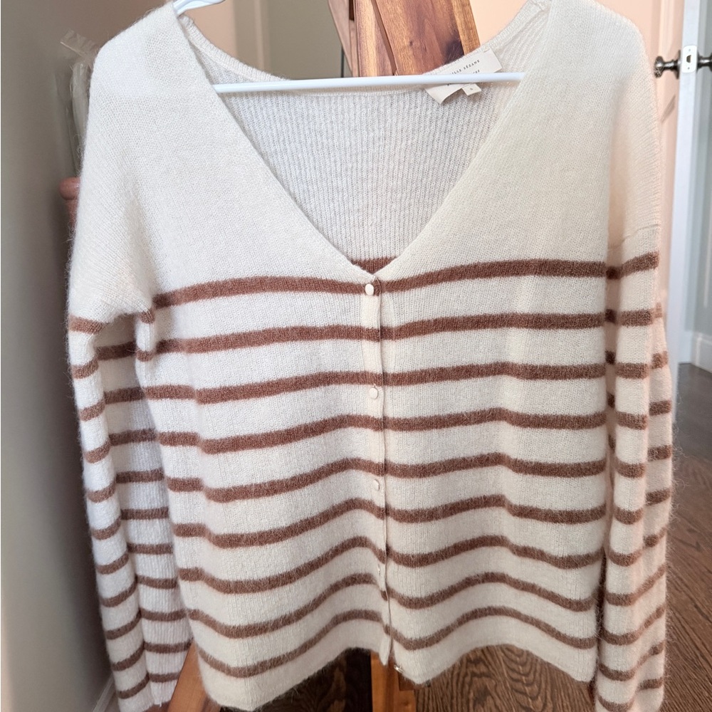 Sezane Cream and Brown Striped Cardigan